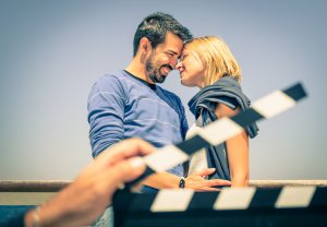 Film slate starting a love scene in a real life movie.
